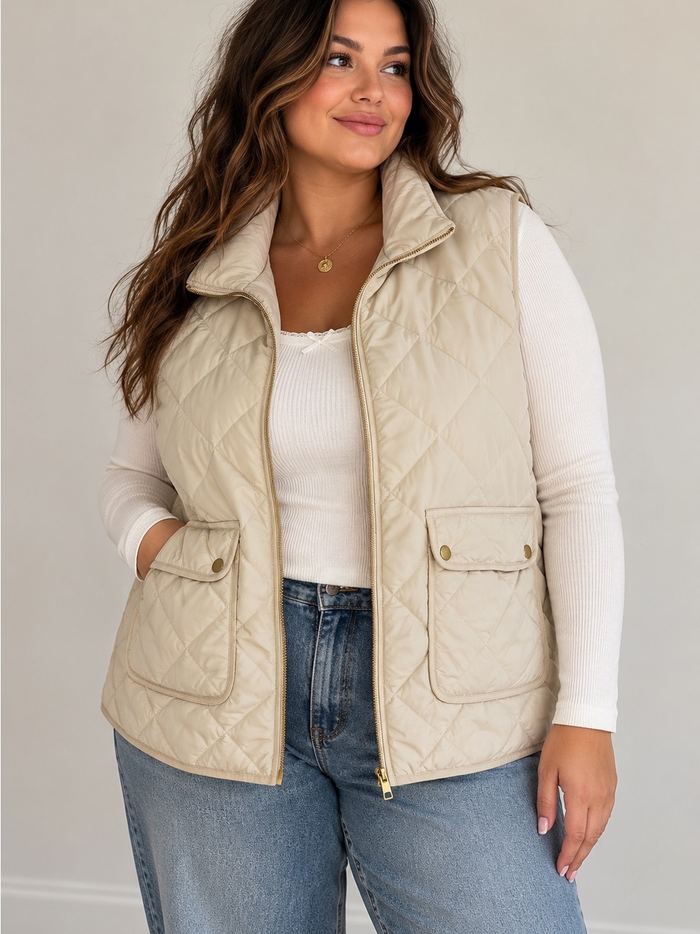Woolrich Ivory Down Quilted Vest XL Cream Puffer Utility Gorpcore NWT